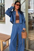 Denim Gömlek Plazzo Pantolon Takım 10163-08 resmi